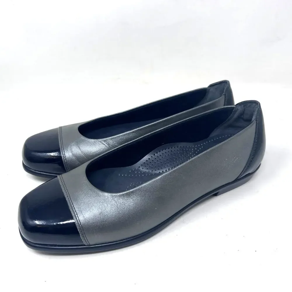SAS Women's 7.5‎ Coco Ballet Flat Orthotic Pewter Black Patent Cap Toe Slip On
